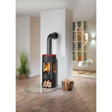 Justus Kaminofen Mino Trios 2.0 Stahl Schwarz Abdeckplatte Bordeaux 5 kW